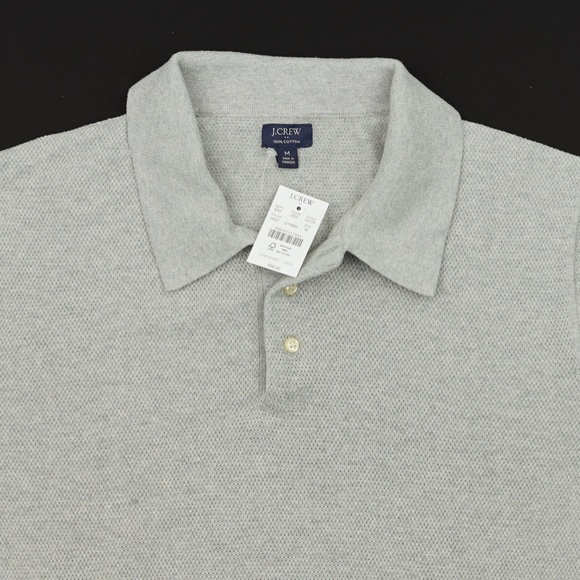 New J.CREW Size M Basketweave Cotton Sweater Polo in Gray Heather $98 CI774 - Picture 5 of 6